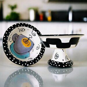 Set of 2 Bowls on Pedestal  With Love By Joanne Delomba For Lotus Purple Coffee